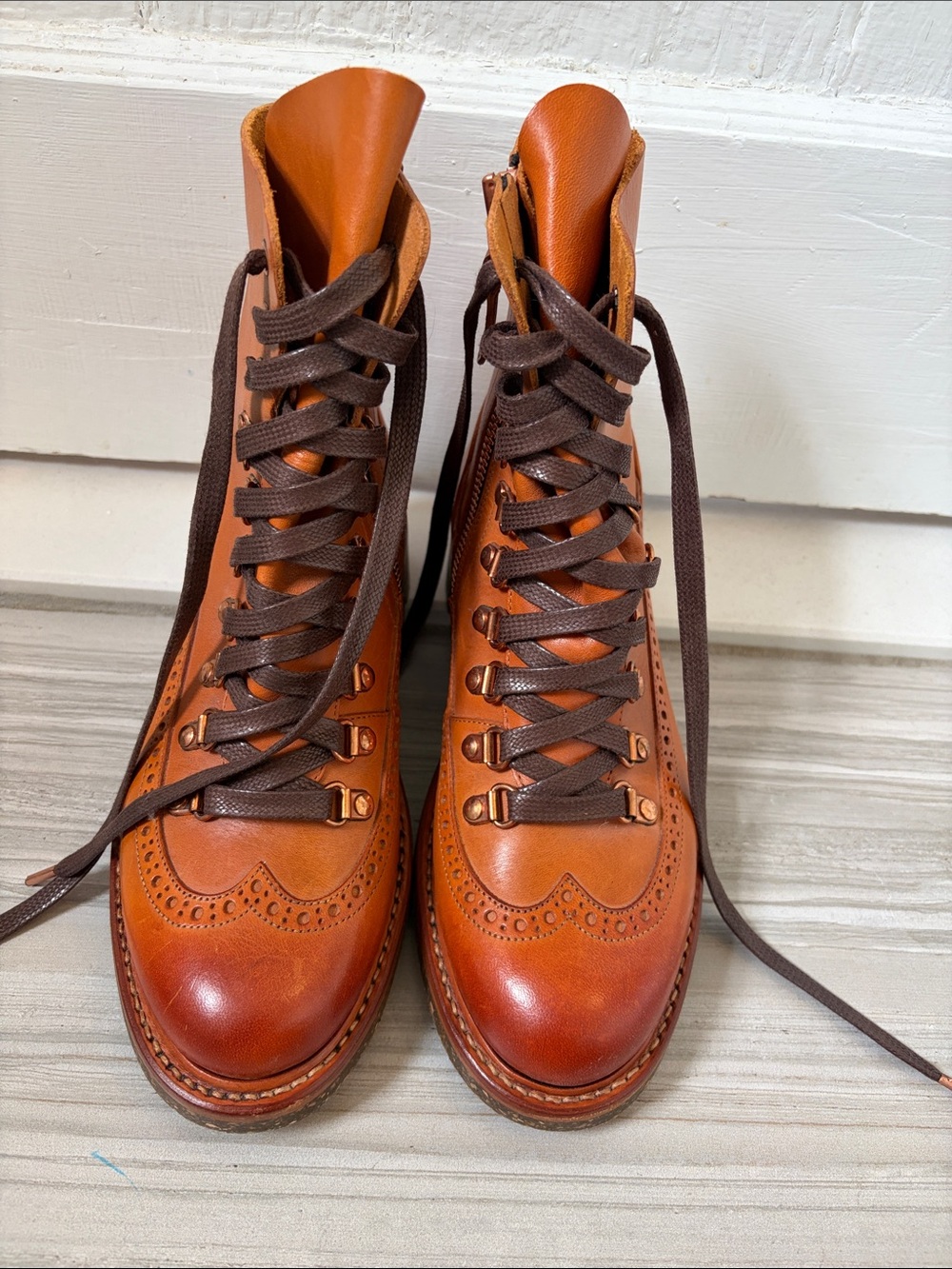 Office of Angela Scott Women’s Lace-Up Wingtip Ankle Boots in Cognac